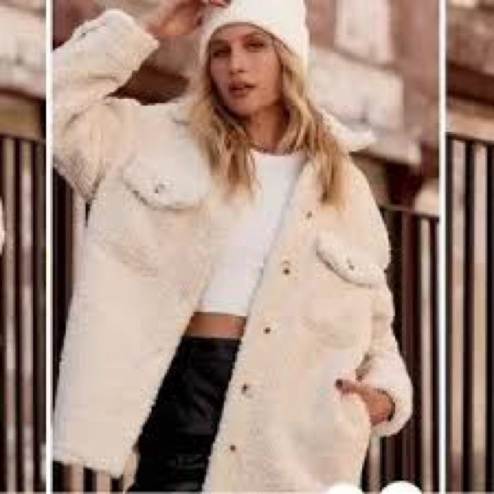 12th tribe Cream Sherpa Jacket with Button Closure
